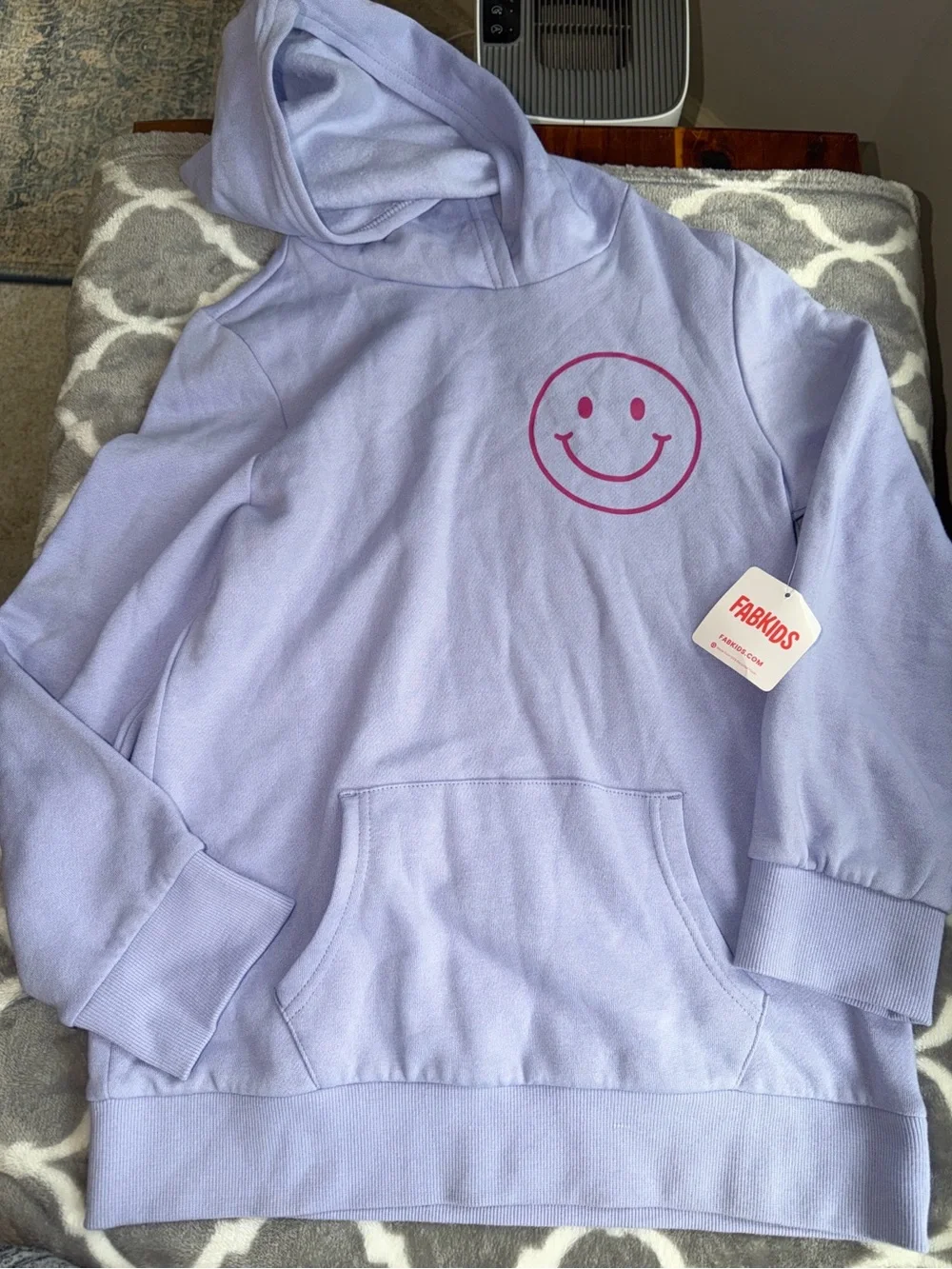 Lilac Hoodie with Pink Smiley Graphic